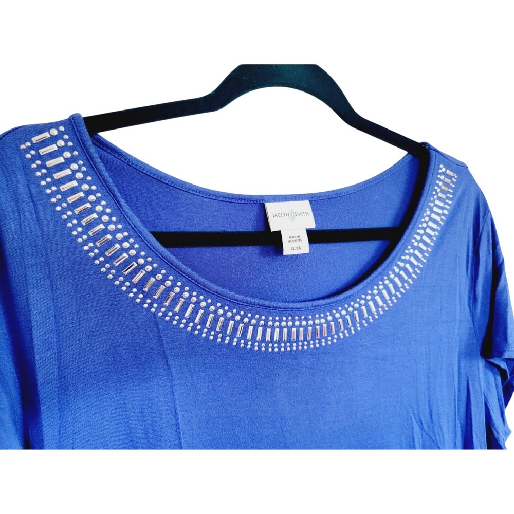 Jaclyn Smith Womens XL Blue Embellished Scoop Neck Short Sleeve Knit Top - Picture 6 of 10